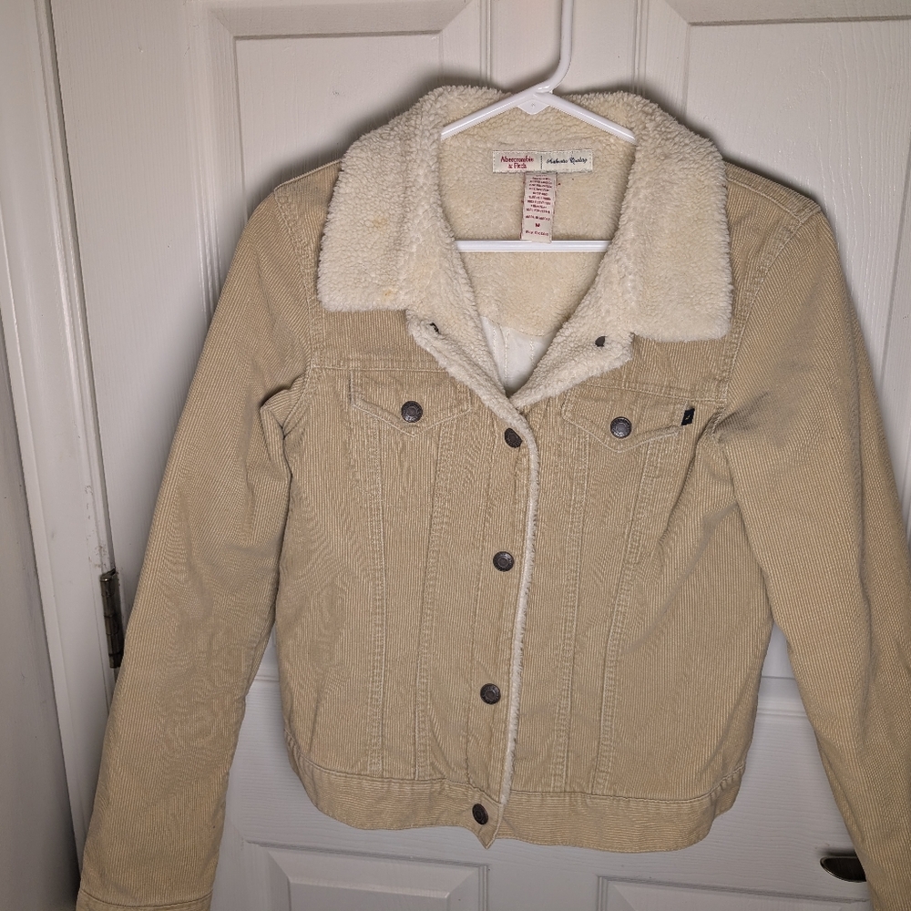 Abercrombie & Fitch Corduroy Sherpa Collar Trucker Jacket Size M Beige Boho Y2K